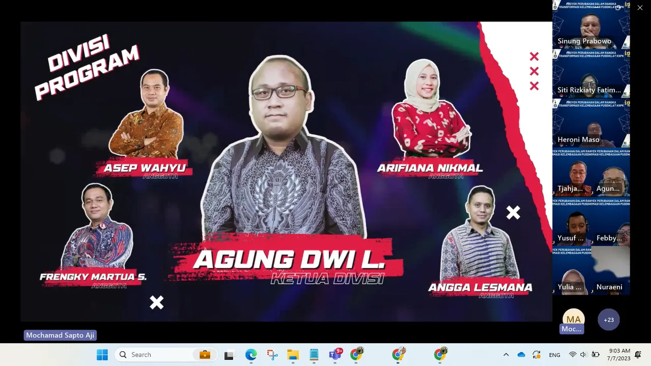 Pusdiklat KNPK melakukan Launching Tim Change Agent Pusdiklat KNPK Tahun 2023 dan Sosialisasi Program Kerja Tim Change Agent Tahun 2023