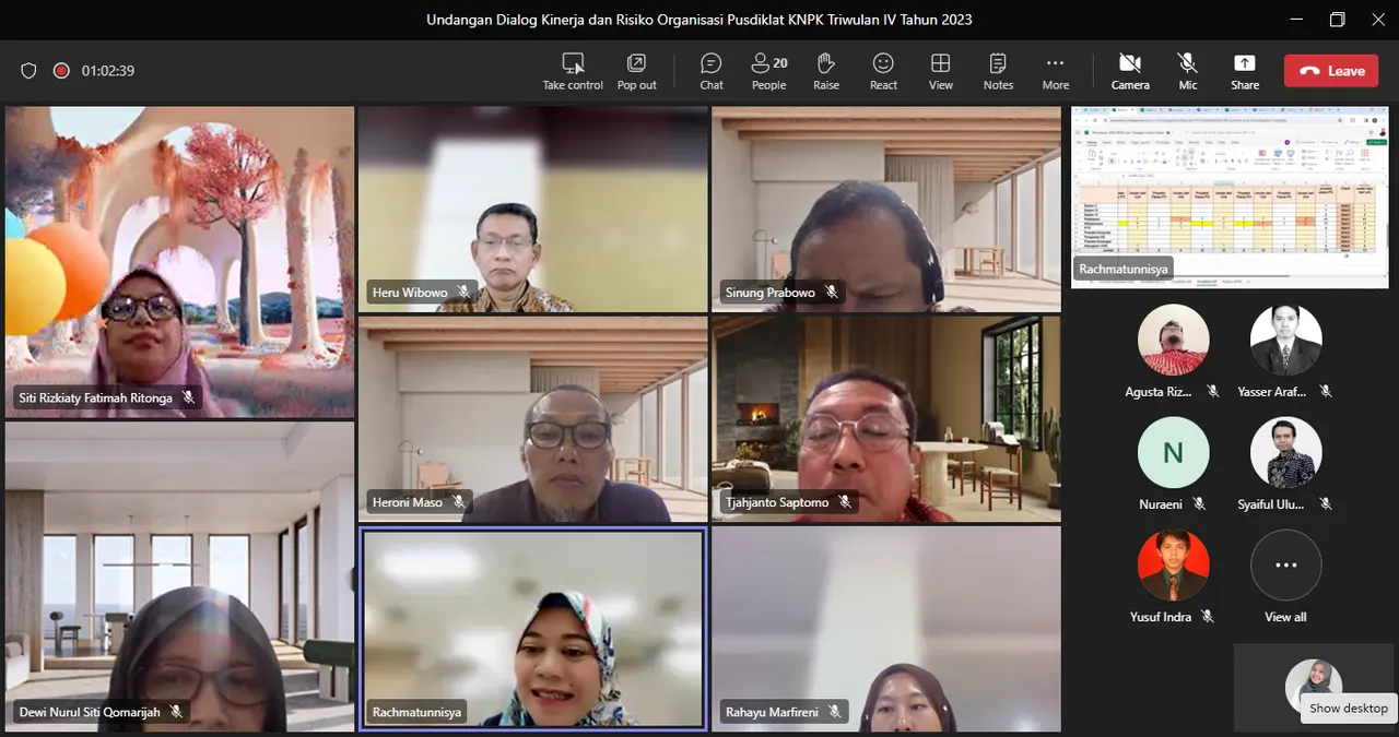 Pusdiklat KNPK menyelenggarakan Dialog Kinerja dan Risiko Organisasi (DKRO) Pusdiklat KNPK Triwulan IV Tahun 2023