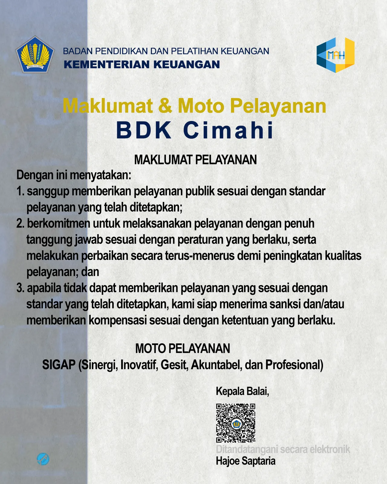 Maklumat Pelayanan BDK Cimahi