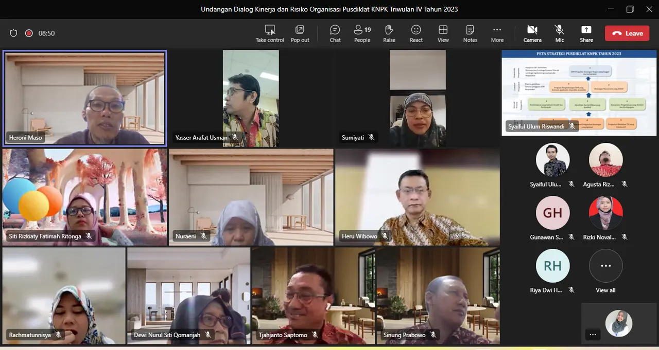 Pusdiklat KNPK menyelenggarakan Dialog Kinerja dan Risiko Organisasi (DKRO) Pusdiklat KNPK Triwulan IV Tahun 2023