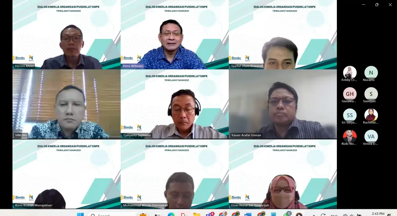 Pusdiklat KNPK menyelenggarakan Dialog Kinerja dan Risiko Organisasi (DKRO) Pusdiklat KNPK Triwulan III Tahun 2023