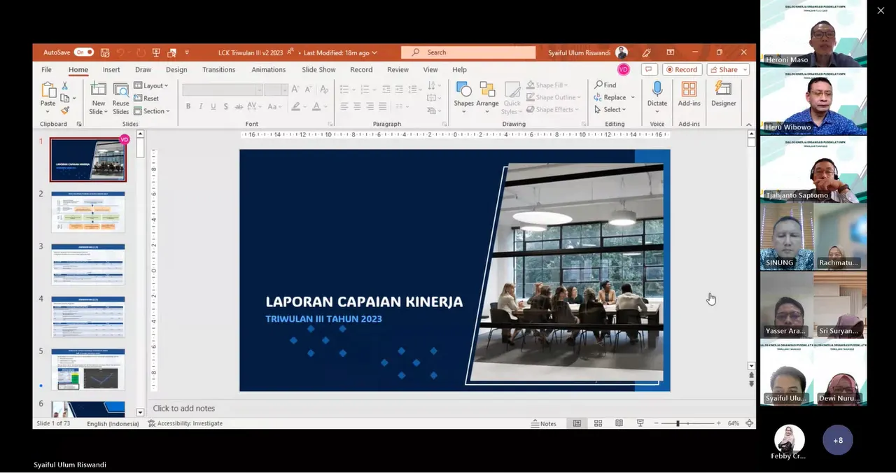 Pusdiklat KNPK menyelenggarakan Dialog Kinerja dan Risiko Organisasi (DKRO) Pusdiklat KNPK Triwulan III Tahun 2023