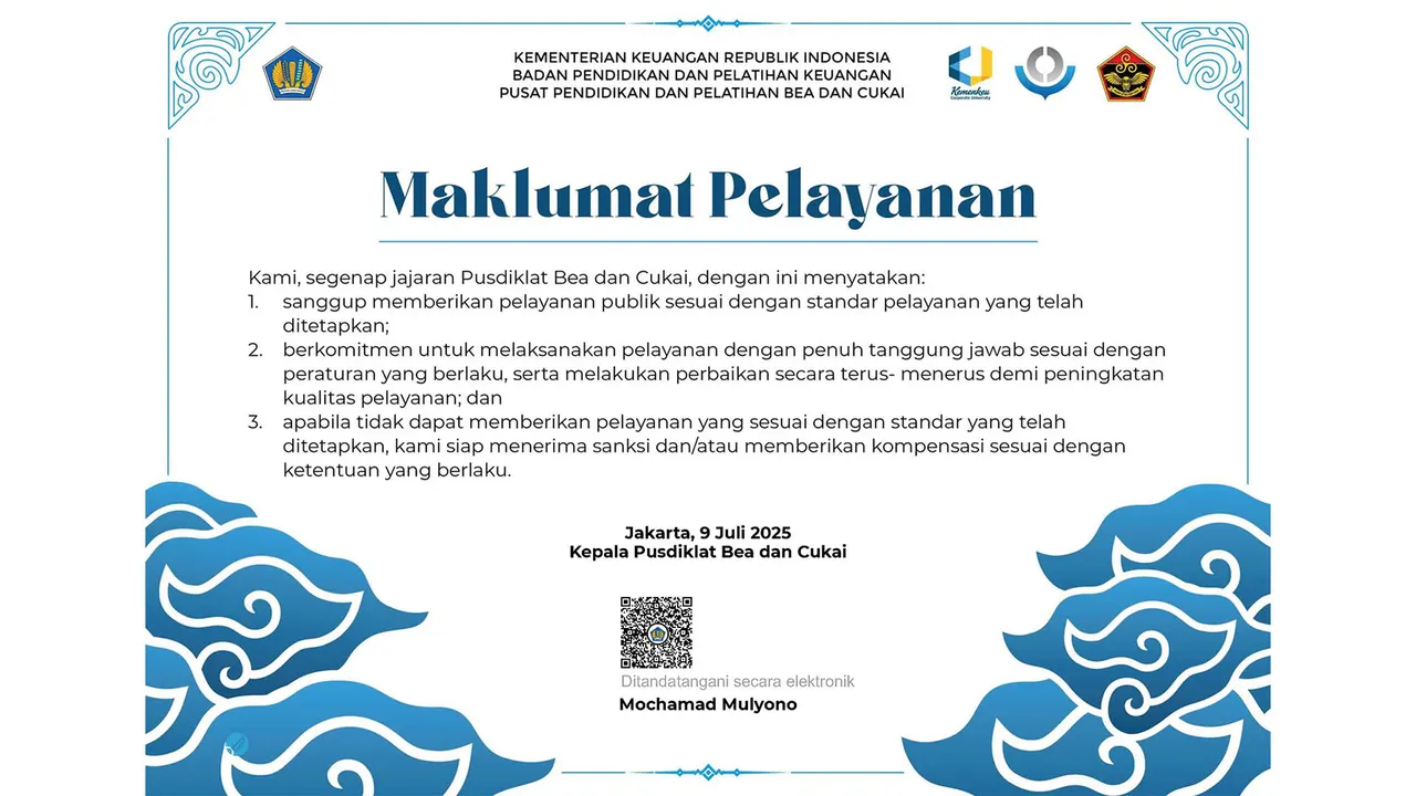 Maklumat Pelayanan Pusdiklat Bea dan Cukai
