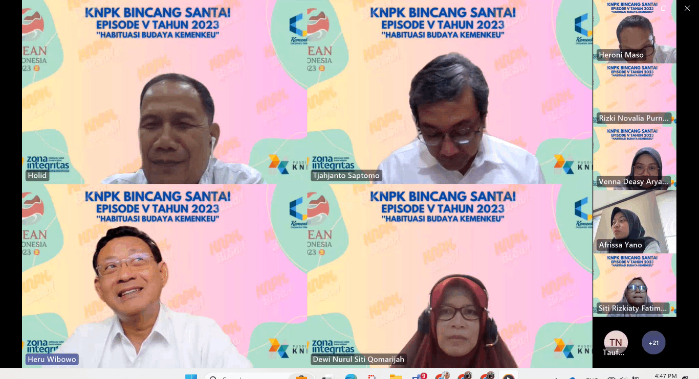 Pusdiklat KNPK Mengadakan kegiatan KNPK Bincang Santai (KNPK BiSa) Episode 5 bertema tema "Habituasi Budaya Kemenkeu"