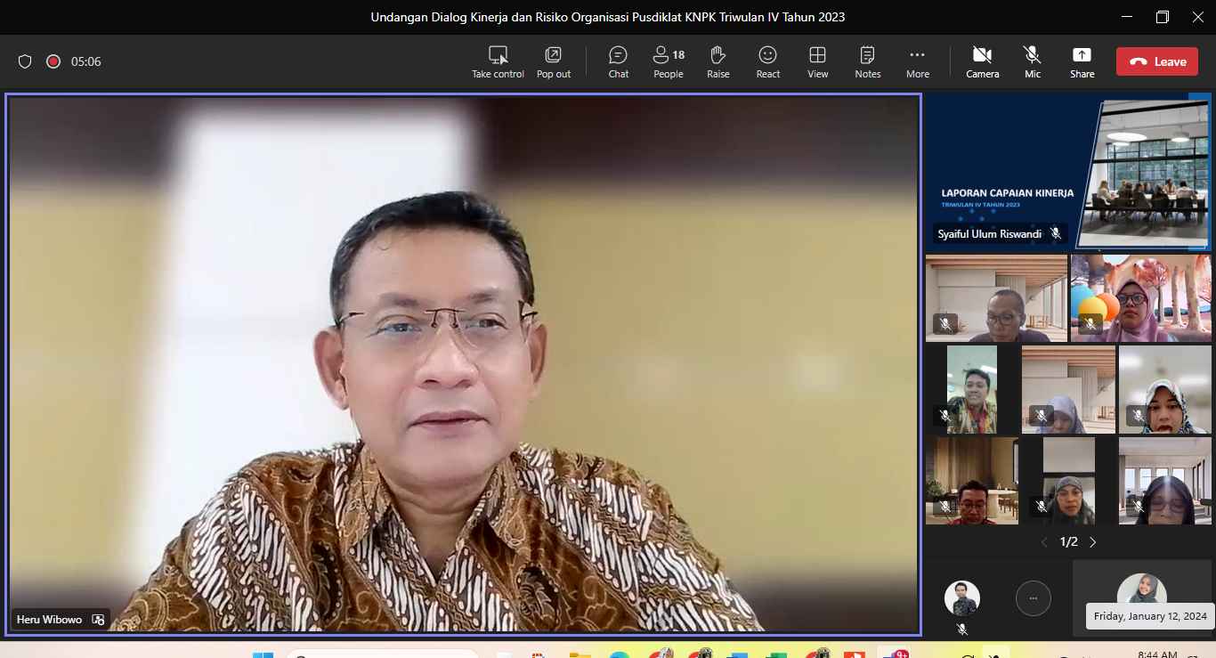 Pusdiklat KNPK menyelenggarakan Dialog Kinerja dan Risiko Organisasi (DKRO) Pusdiklat KNPK Triwulan IV Tahun 2023