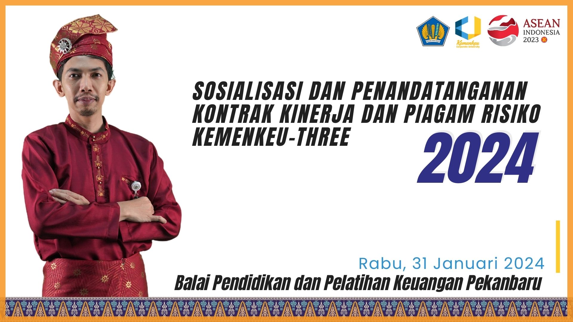 Sosialisasi dan Penandatanganan Perjanjian Kinerja dan Piagam Risiko Kemenkeu-Three Tahun 2024