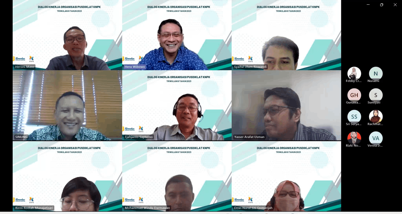 Pusdiklat KNPK menyelenggarakan Dialog Kinerja dan Risiko Organisasi (DKRO) Pusdiklat KNPK Triwulan III Tahun 2023