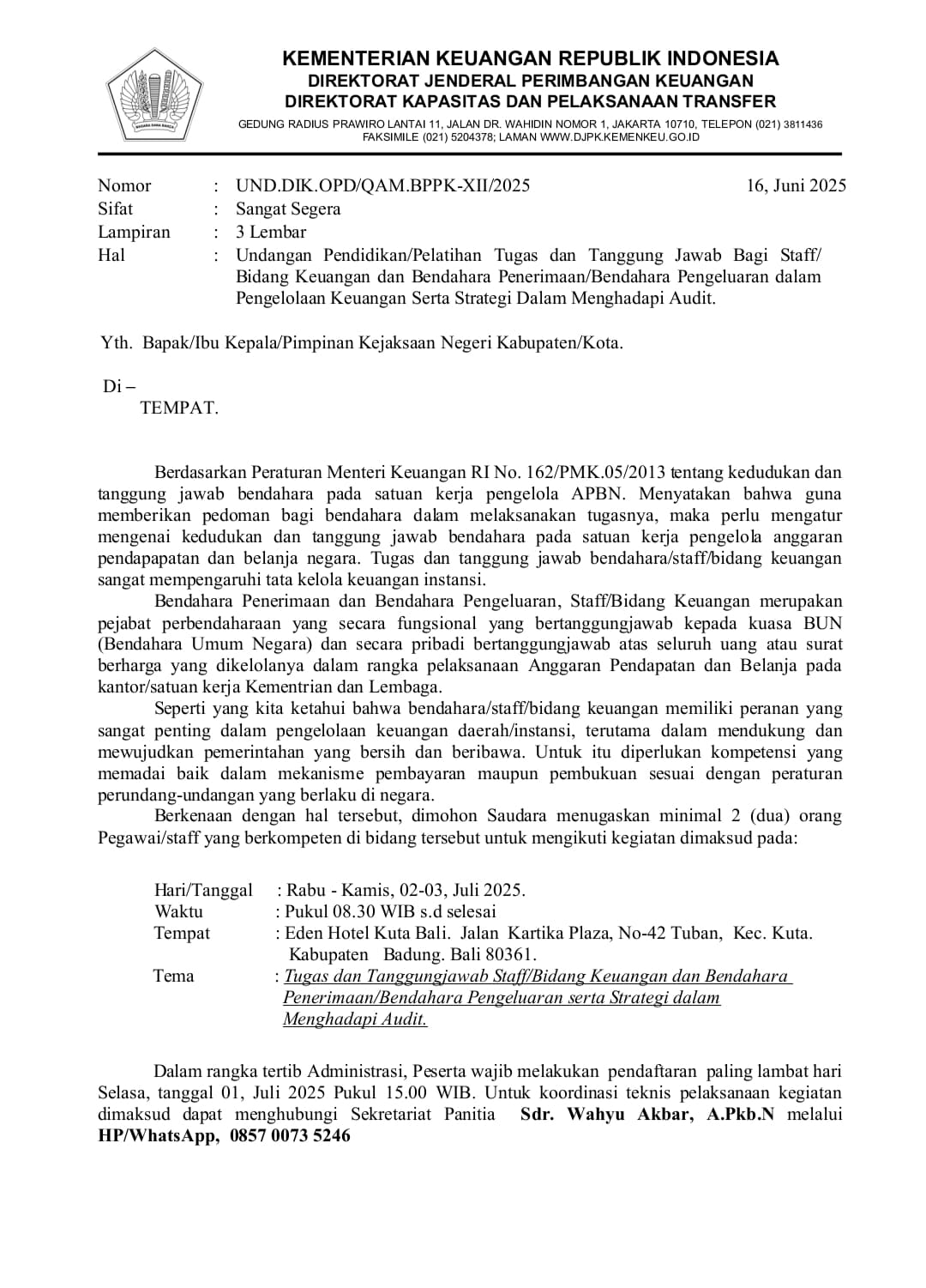 HOAKS Undangan Pelatihan Bagi Staf Bidang Keuangan dan Bendahara
