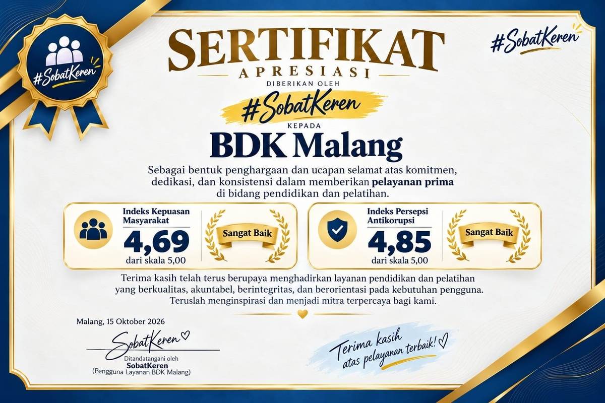 Konsisten Berikan Pelayanan Prima, BDK Malang Raih Predikat "Sangat Baik" pada Survei Kepuasan Masyarakat Triwulan III 2026